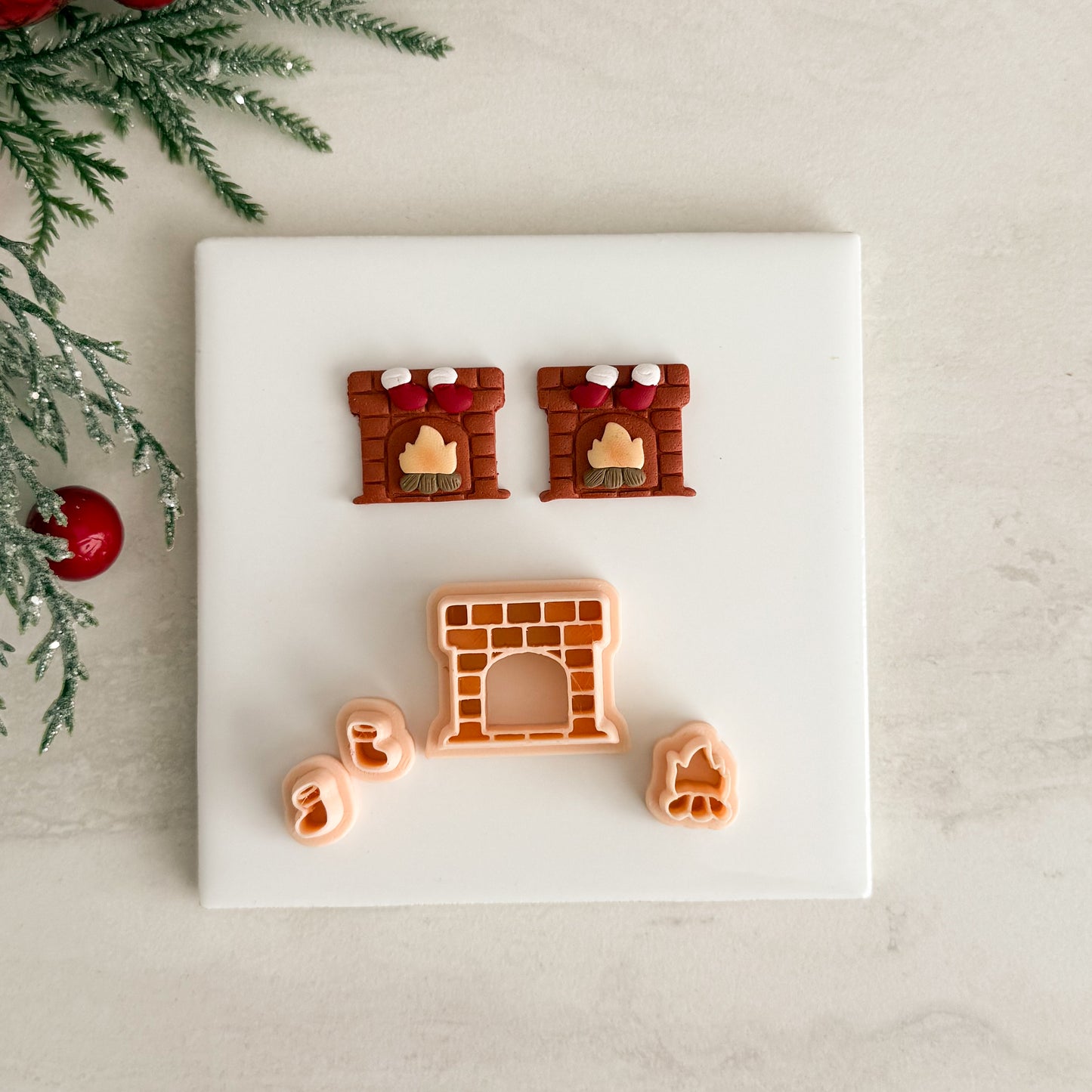 2025 Christmas Fireplace | Christmas Festive Polymer Clay Cutter Embossed