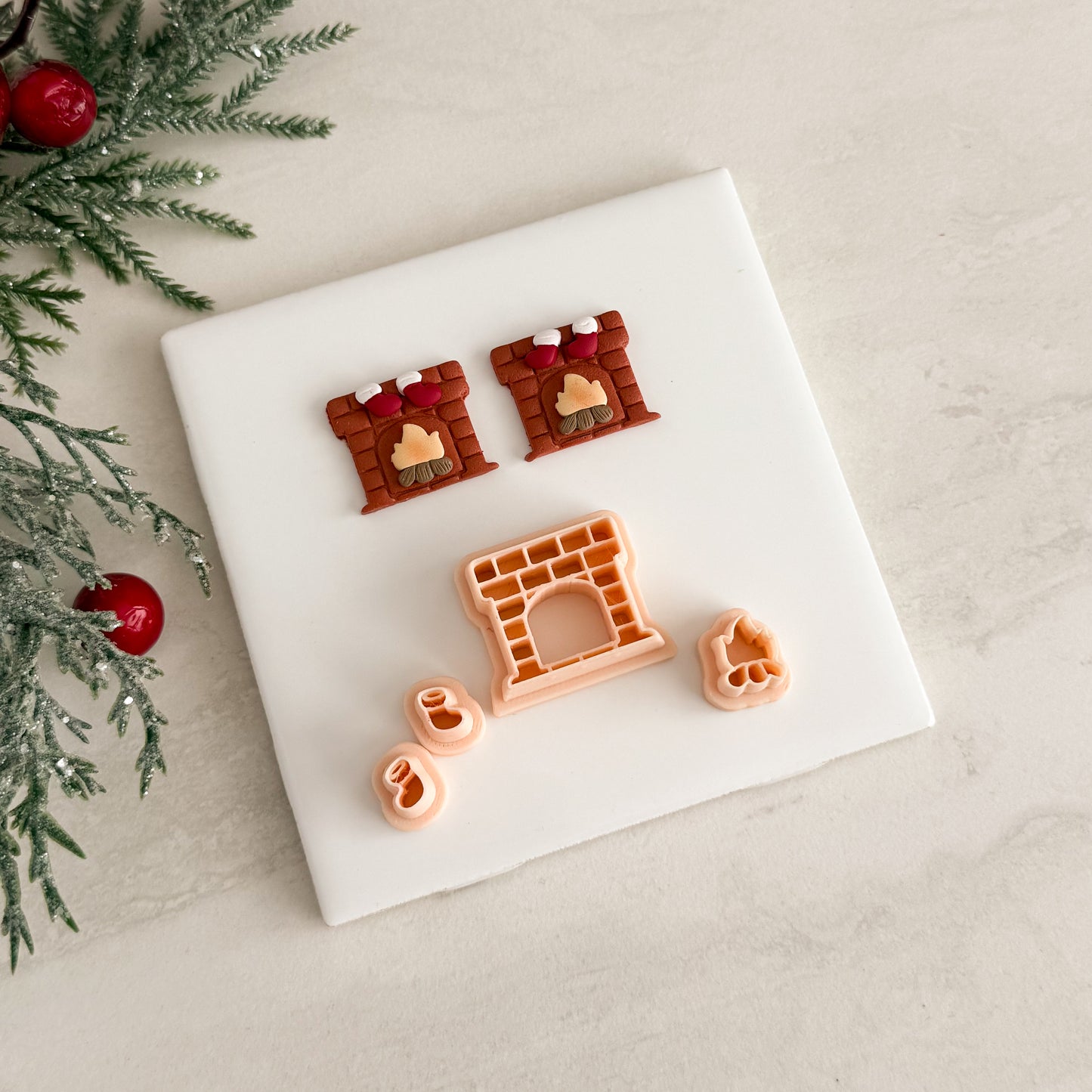 2025 Christmas Fireplace | Christmas Festive Polymer Clay Cutter Embossed