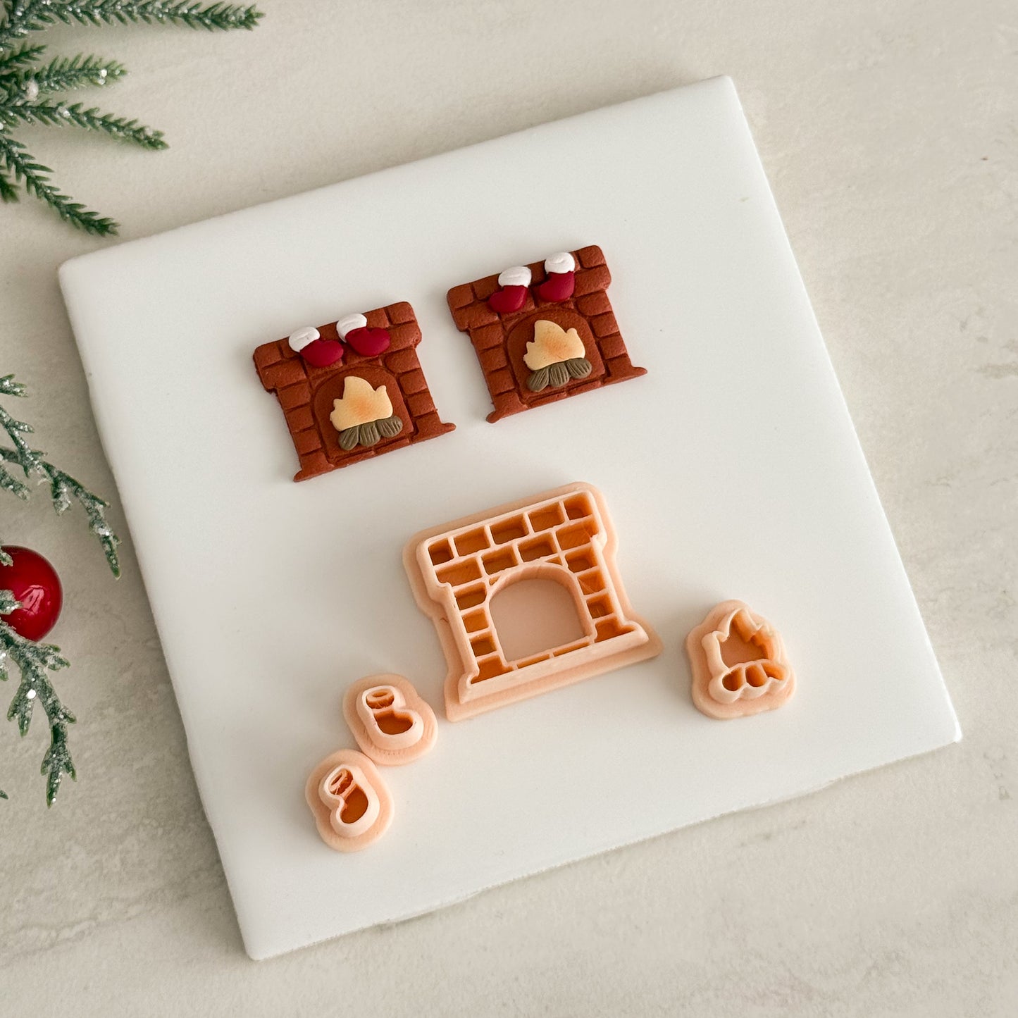 2025 Christmas Fireplace | Christmas Festive Polymer Clay Cutter Embossed