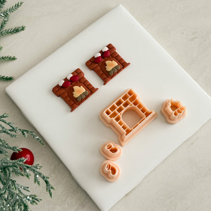 2025 Christmas Fireplace | Christmas Festive Polymer Clay Cutter Embossed
