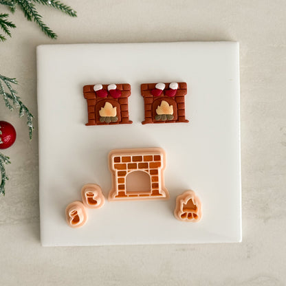2025 Christmas Fireplace | Christmas Festive Polymer Clay Cutter Embossed