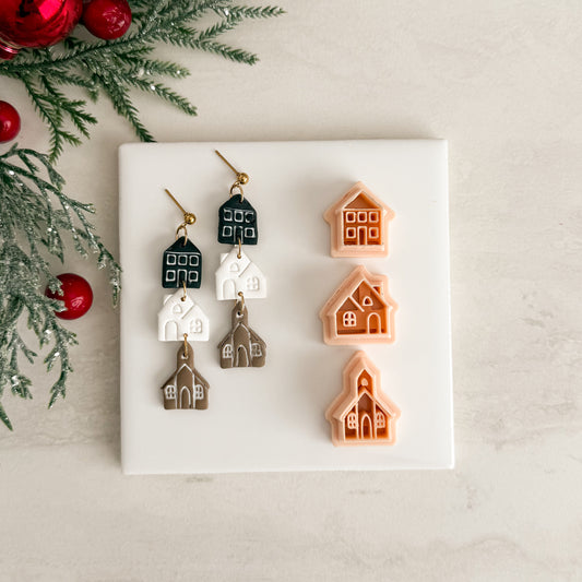 2025 Christmas Village Trio | Festive Polymer Clay Cutters