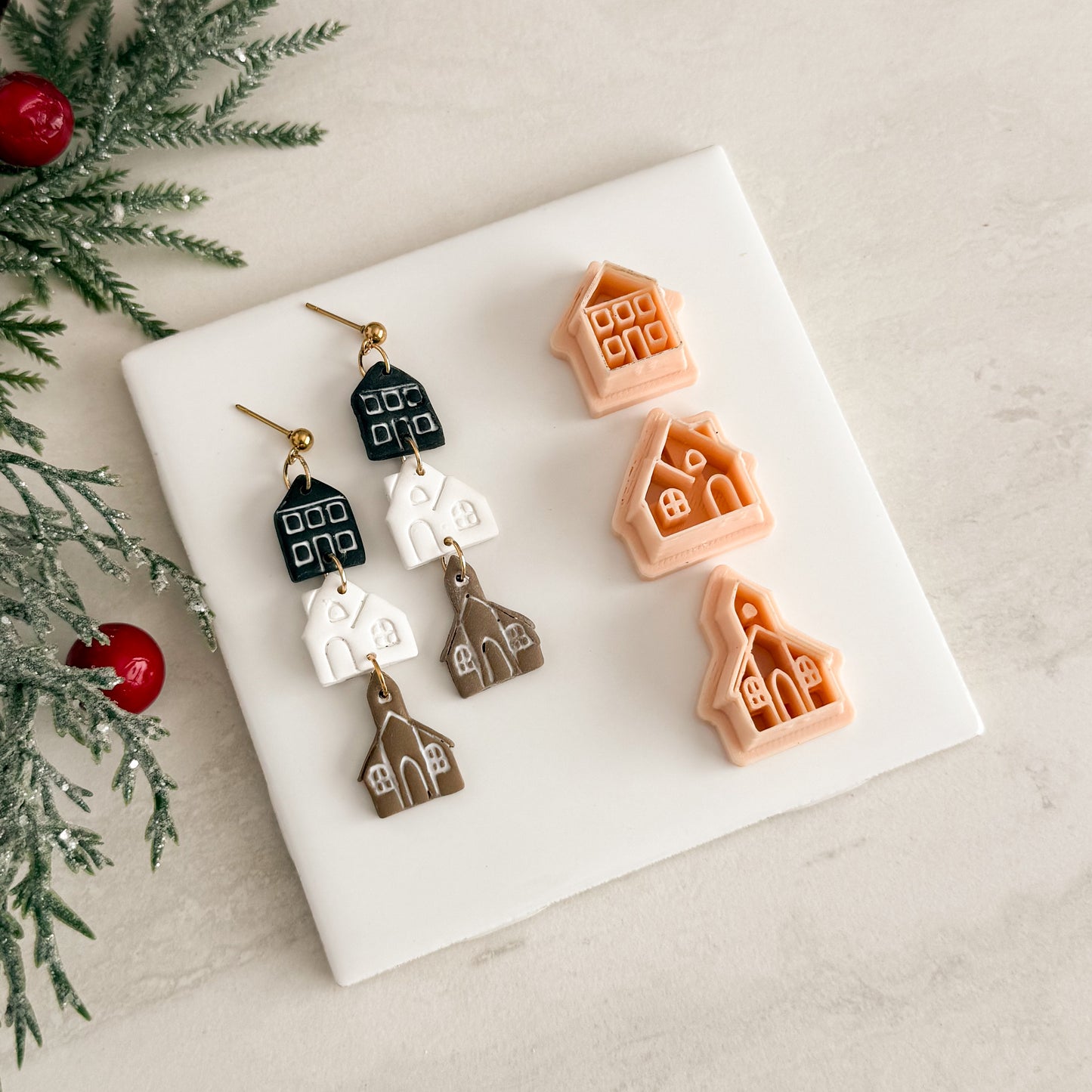 2025 Christmas Village Trio | Festive Polymer Clay Cutters