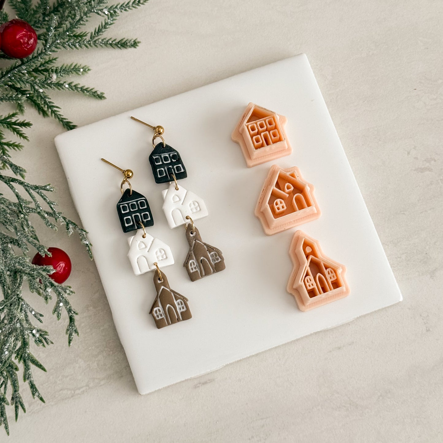 2025 Christmas Village Trio | Festive Polymer Clay Cutters