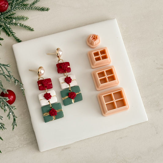 2025 Christmas Present Dangle Trio | Festive Polymer Clay Cutter