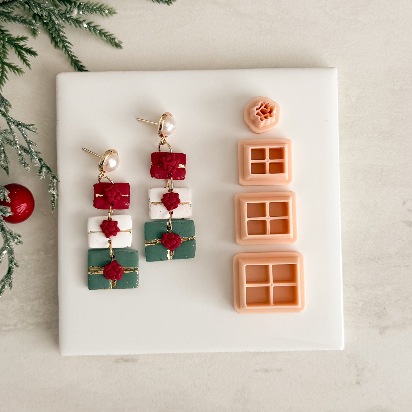 2025 Christmas Present Dangle Trio | Festive Polymer Clay Cutter