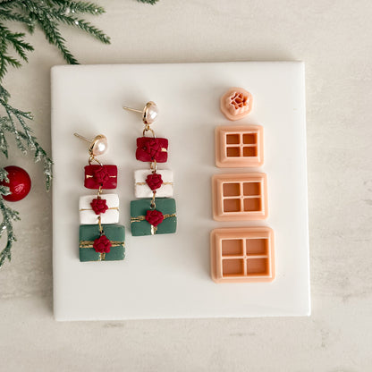2025 Christmas Present Dangle Trio | Festive Polymer Clay Cutter