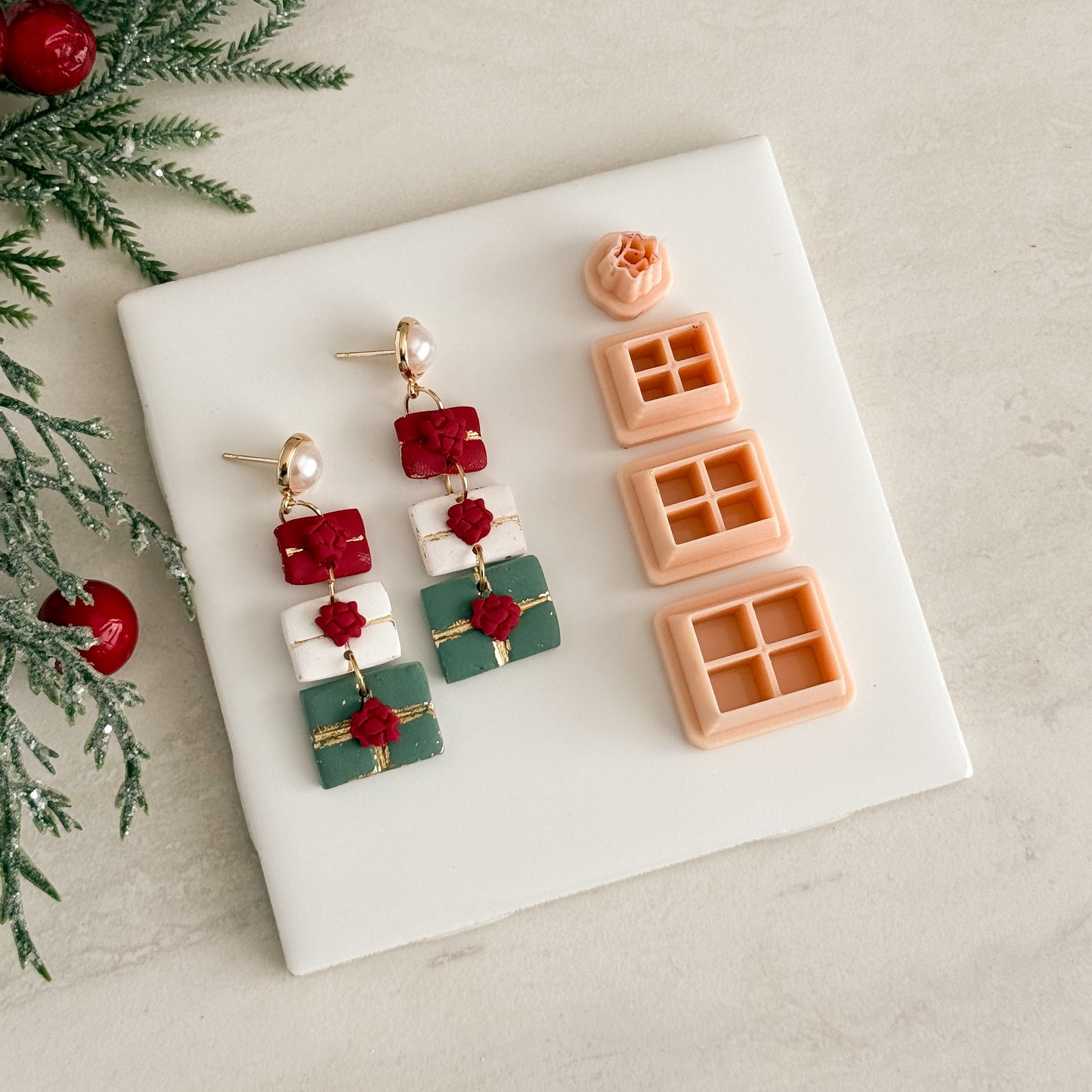 2025 Christmas Present Dangle Trio | Festive Polymer Clay Cutter