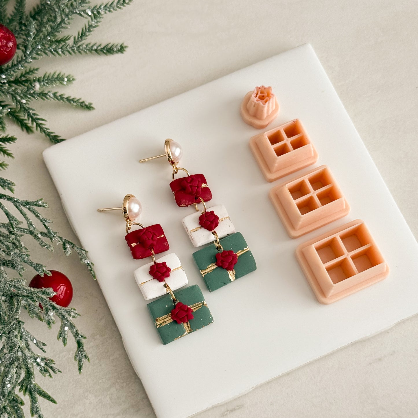 2025 Christmas Present Dangle Trio | Festive Polymer Clay Cutter