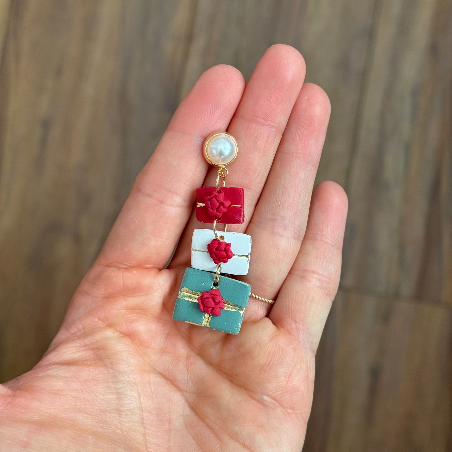 2025 Christmas Present Dangle Trio | Festive Polymer Clay Cutter