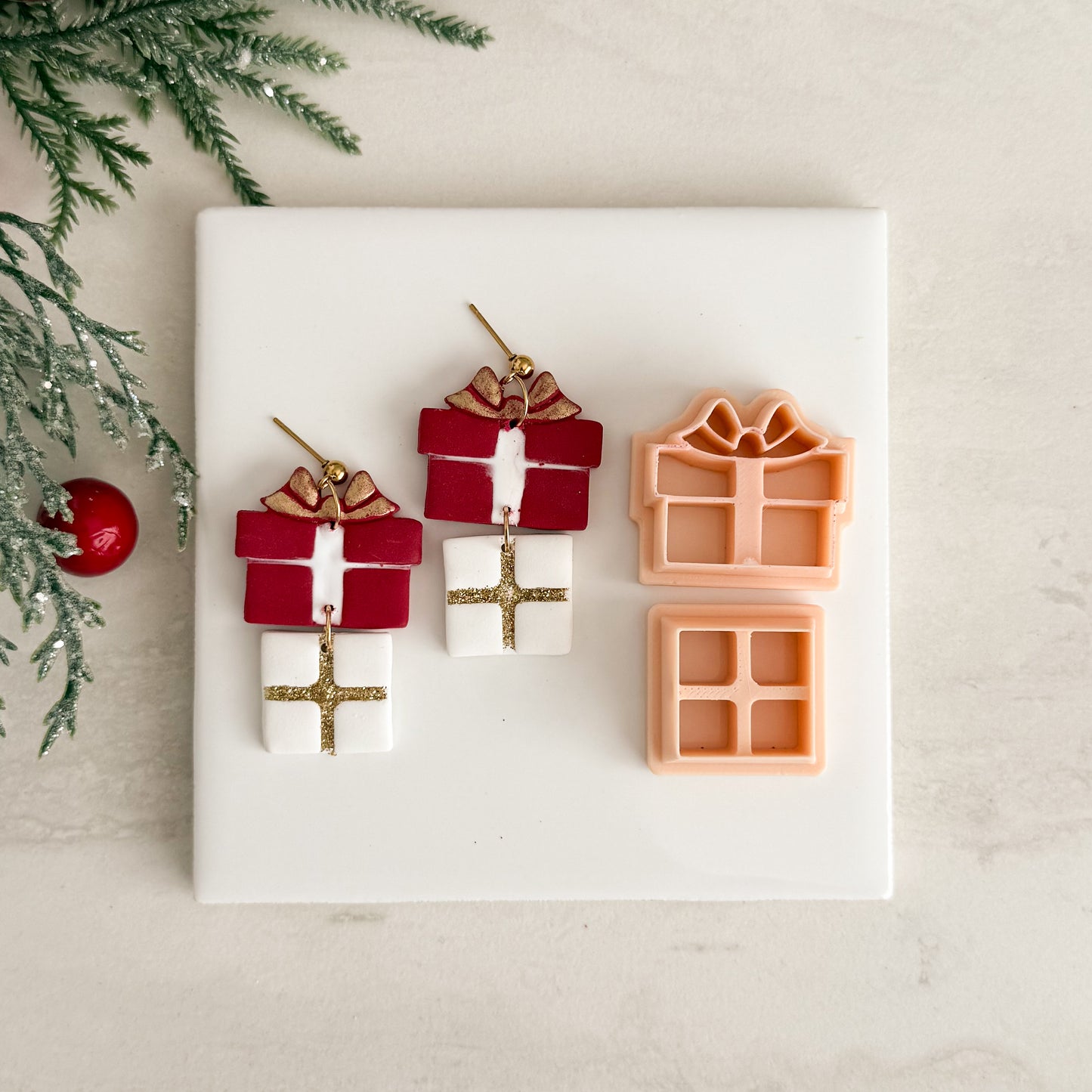 2025 Elegant Christmas Present Duo | Festive Polymer Clay Cutters