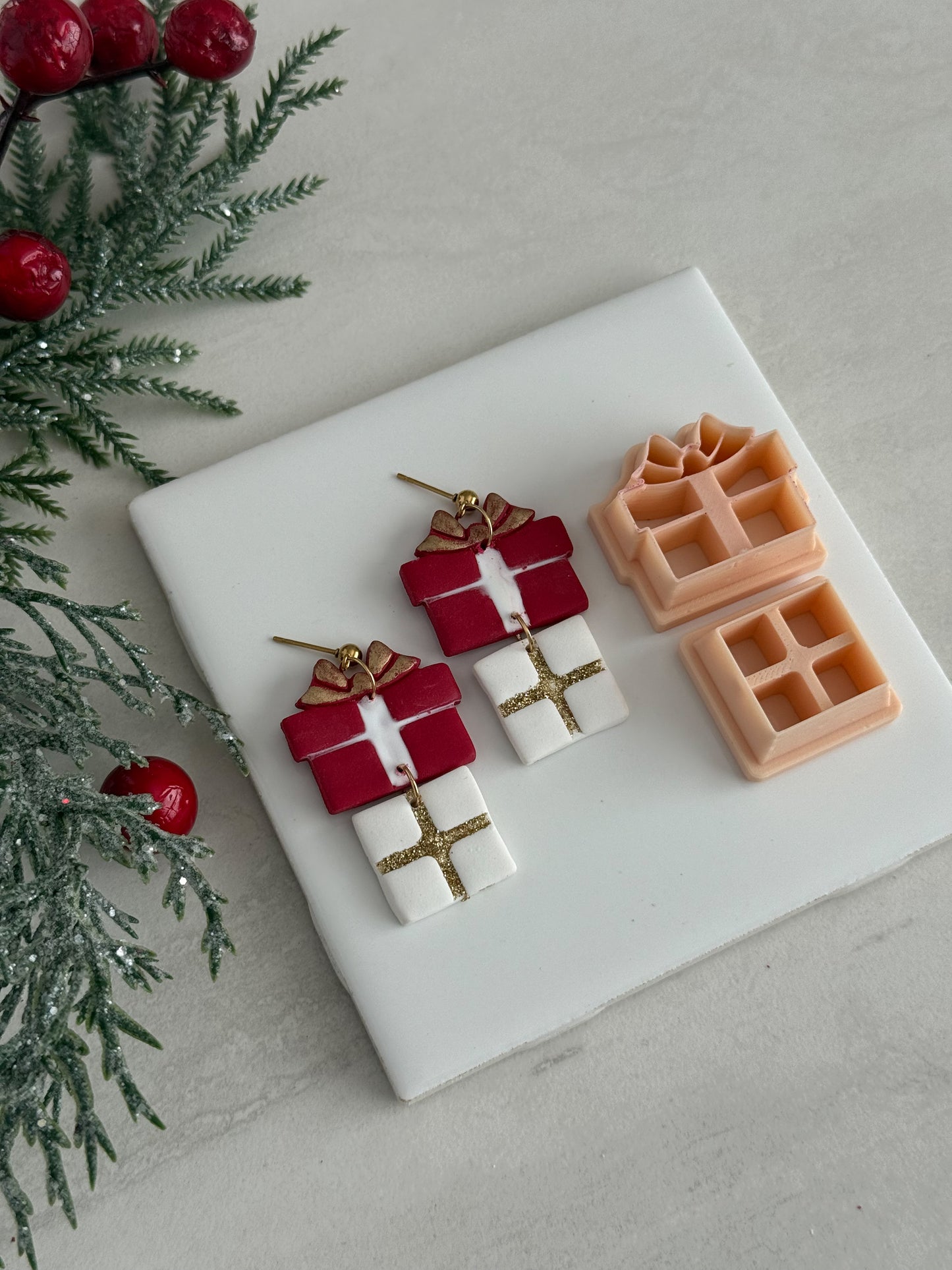2025 Elegant Christmas Present Duo | Festive Polymer Clay Cutters
