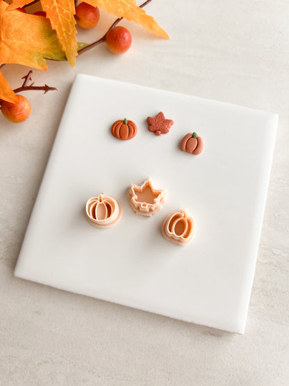 Fall Stud Trio No. 4 Clay Cutters | Fall Stud Trio No. 4 Polymer Clay Cutters for DIY Autumn Earrings Seasonal-Themed Jewelry and Handmade Festive Accessories