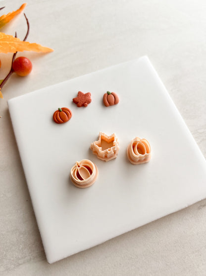 Fall Stud Trio No. 4 Clay Cutters | Fall Stud Trio No. 4 Polymer Clay Cutters for DIY Autumn Earrings Seasonal-Themed Jewelry and Handmade Festive Accessories