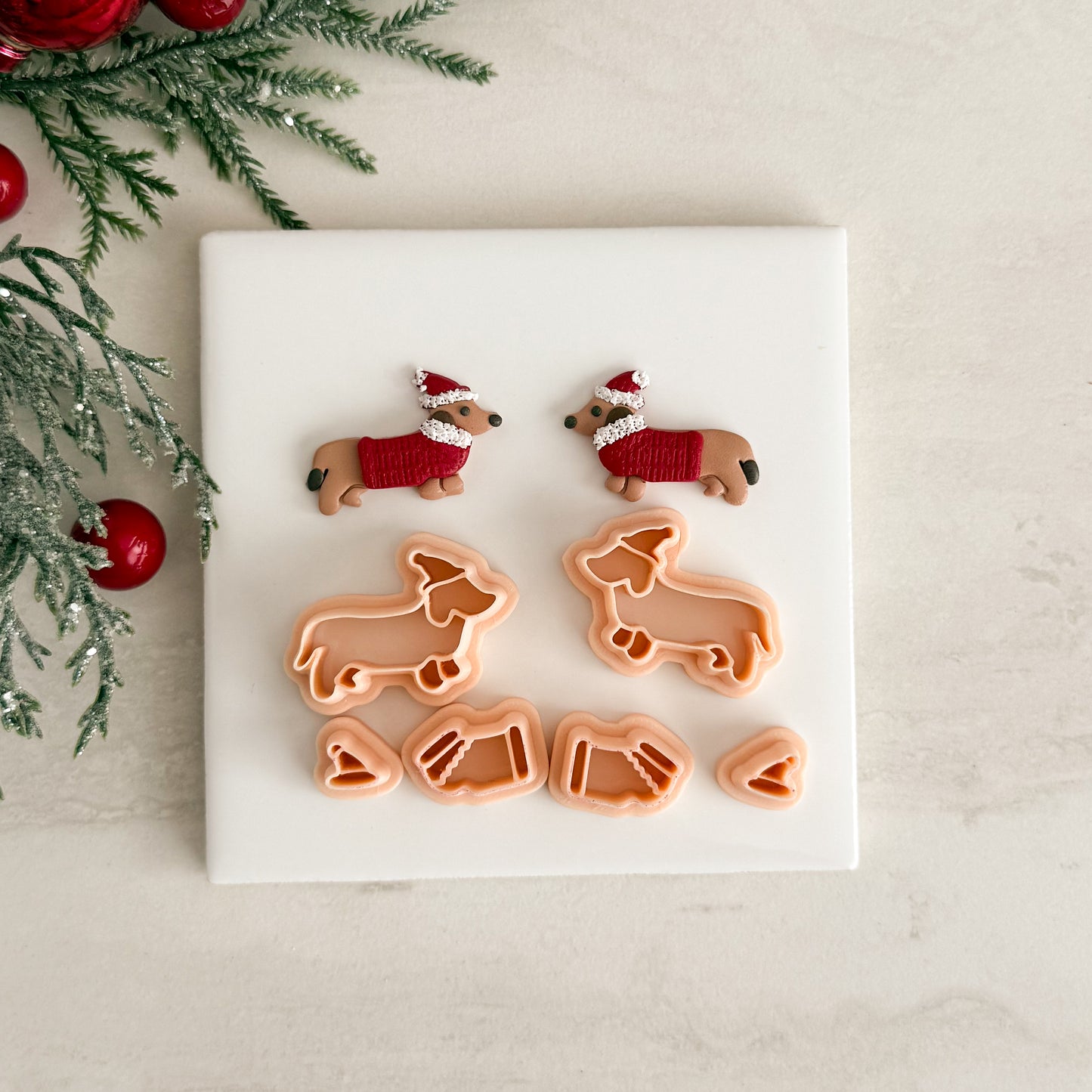 2025 Christmas Wiener Dog | Festive Polymer Clay Cutters