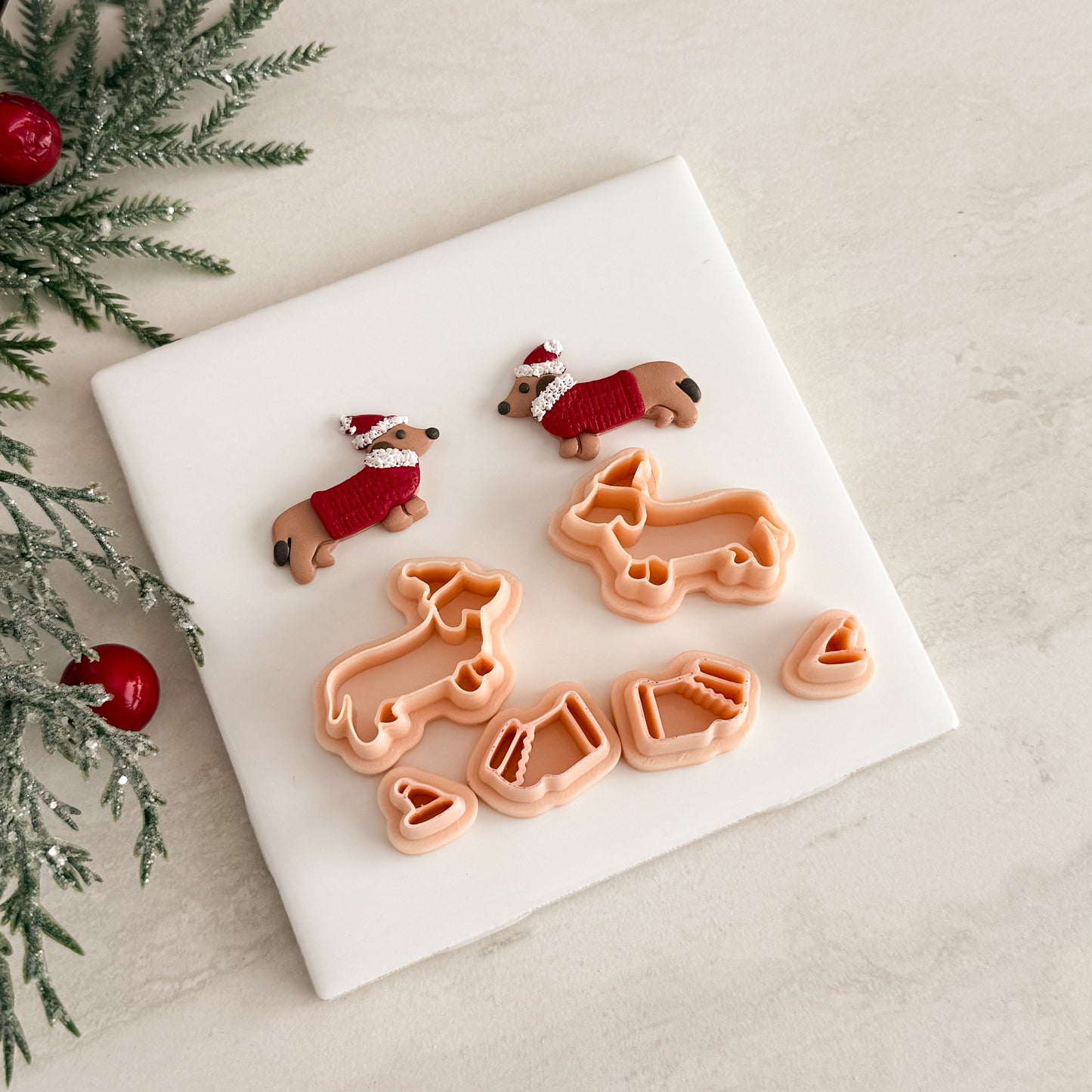 2025 Christmas Wiener Dog | Festive Polymer Clay Cutters