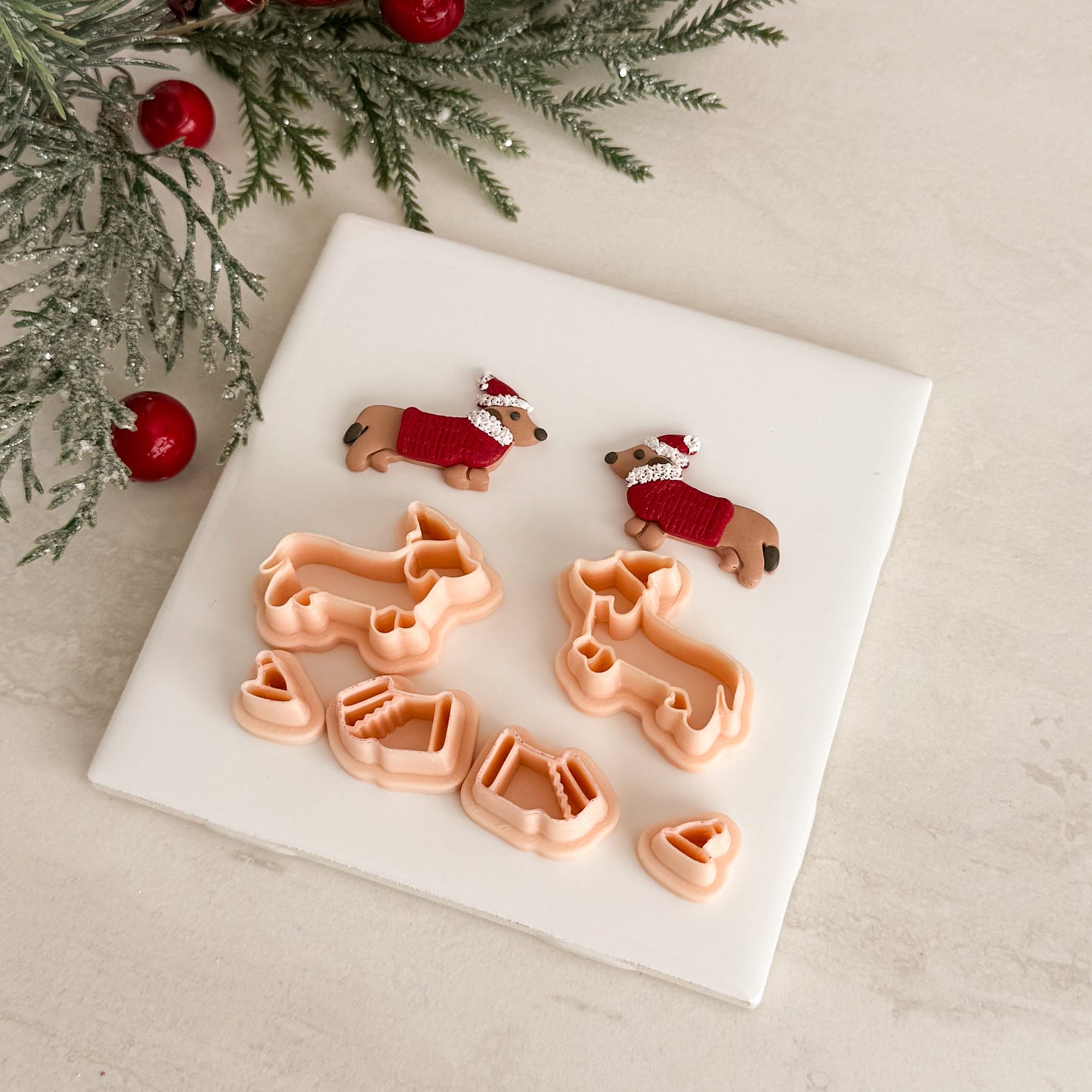 2025 Christmas Wiener Dog | Festive Polymer Clay Cutters