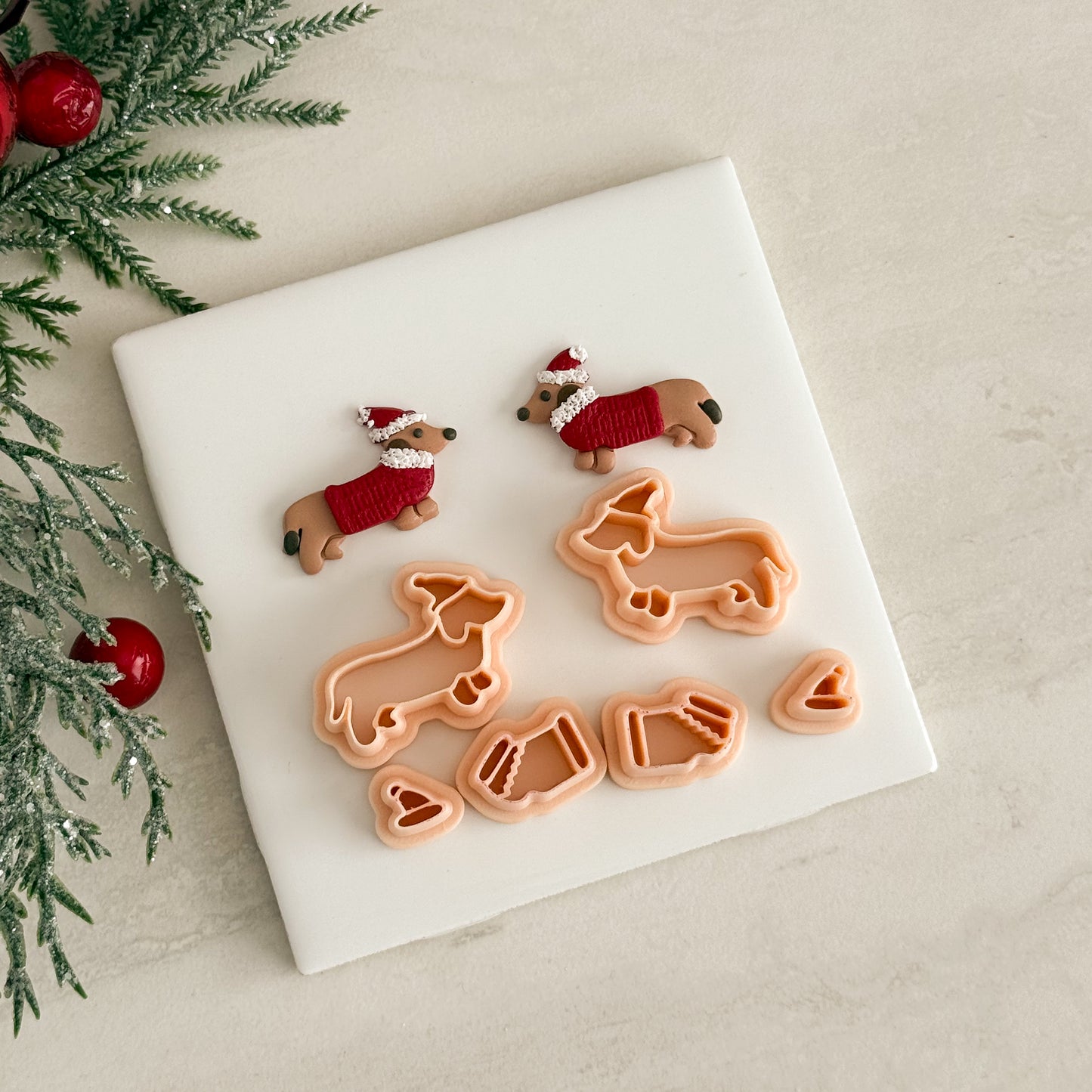 2025 Christmas Wiener Dog | Festive Polymer Clay Cutters