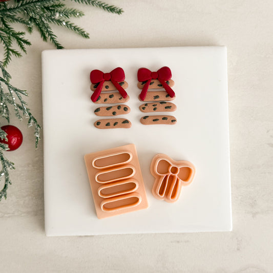 2025 Christmas Cookie Stack with Bow | Christmas Festive Baked Goods Polymer Clay Cutter