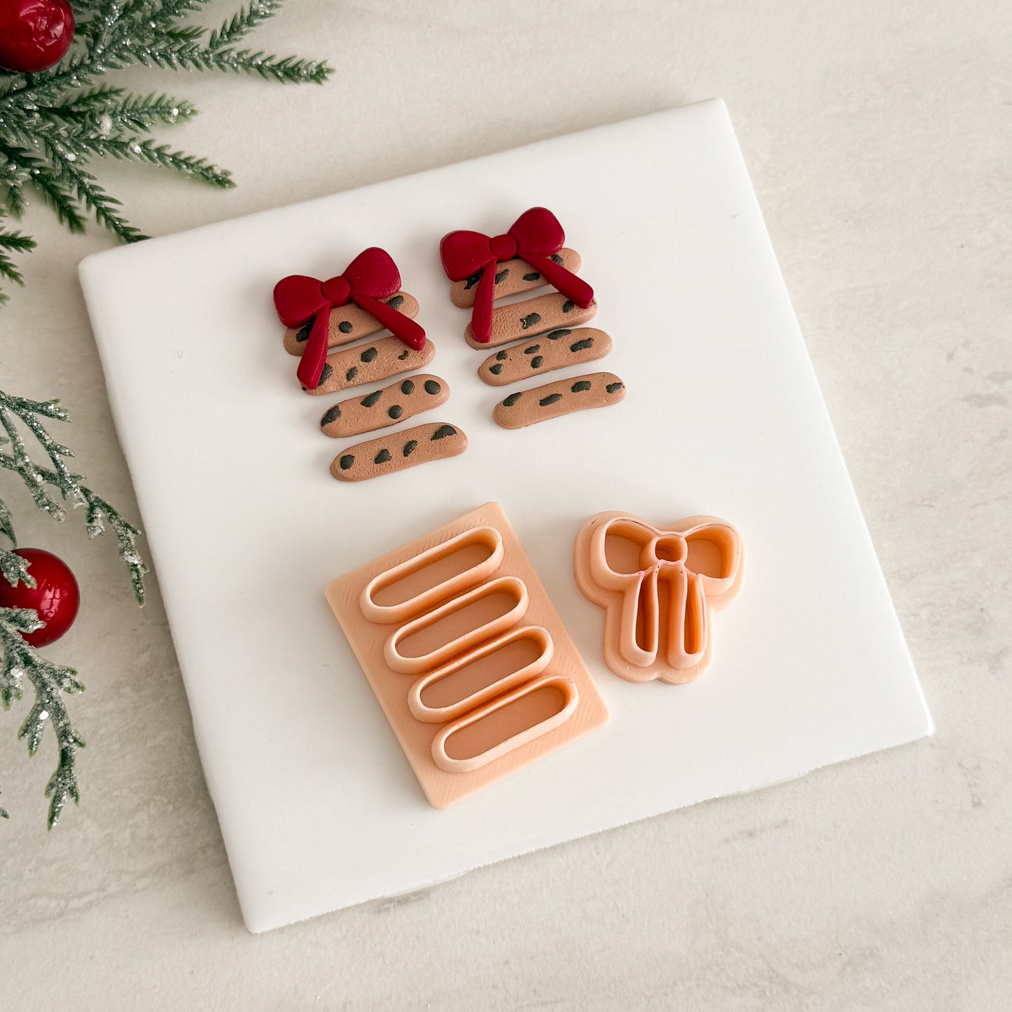 2025 Christmas Cookie Stack with Bow | Christmas Festive Baked Goods Polymer Clay Cutter