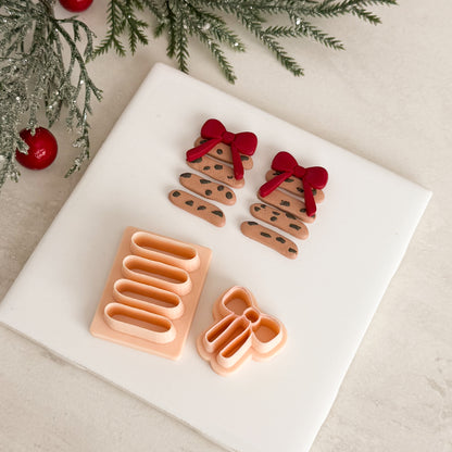2025 Christmas Cookie Stack with Bow | Christmas Festive Baked Goods Polymer Clay Cutter