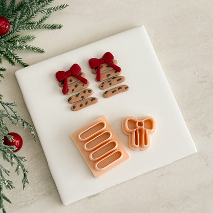 2025 Christmas Cookie Stack with Bow | Christmas Festive Baked Goods Polymer Clay Cutter