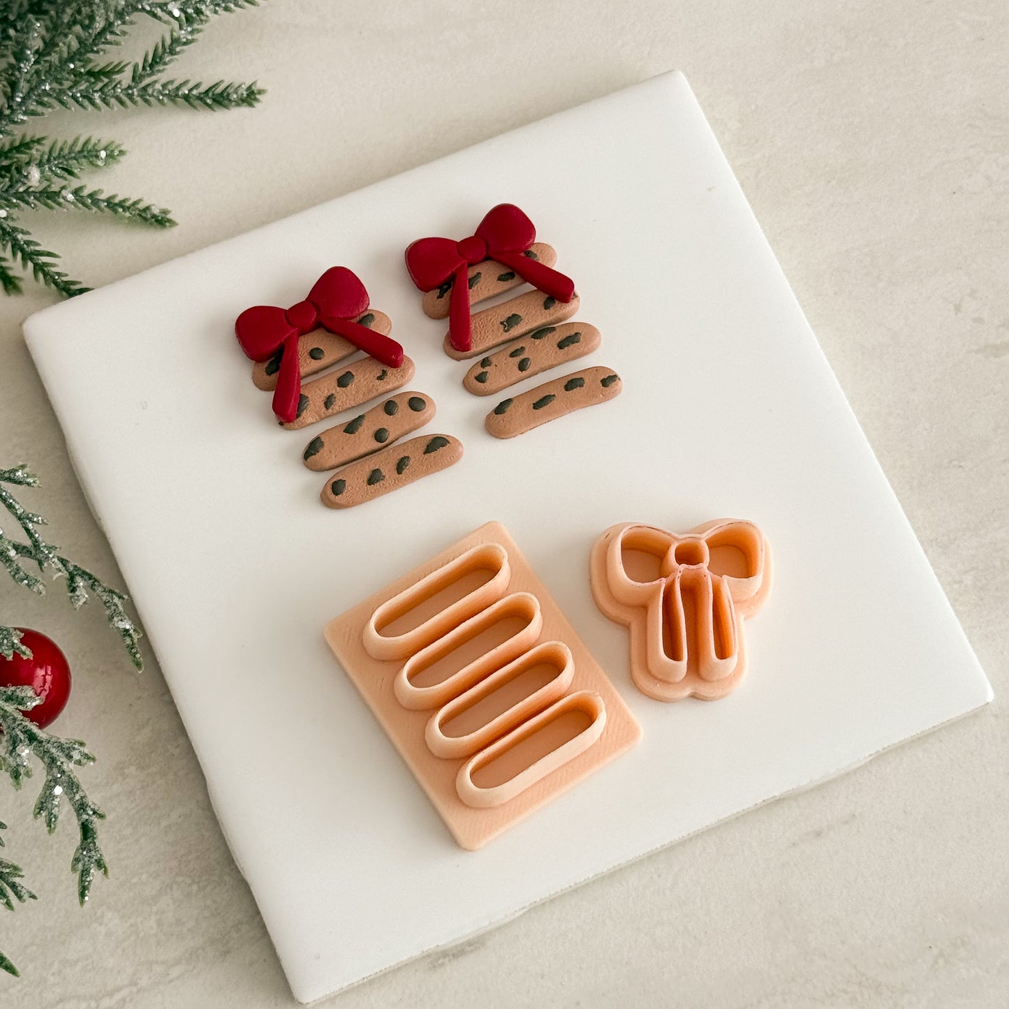 2025 Christmas Cookie Stack with Bow | Christmas Festive Baked Goods Polymer Clay Cutter