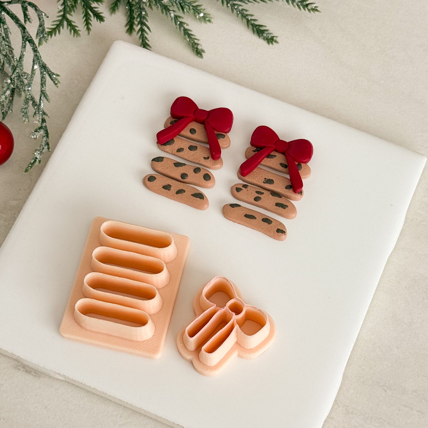 2025 Christmas Cookie Stack with Bow | Christmas Festive Baked Goods Polymer Clay Cutter