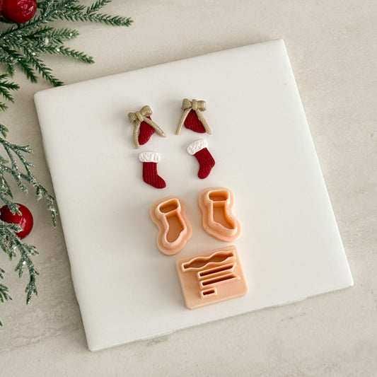2025 Christmas Stocking with Bow | Festive Polymer Clay Cutters