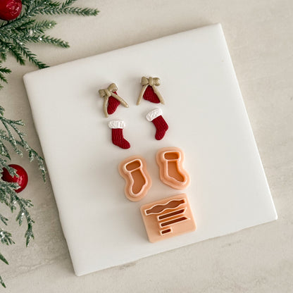 2025 Christmas Stocking with Bow | Festive Polymer Clay Cutters