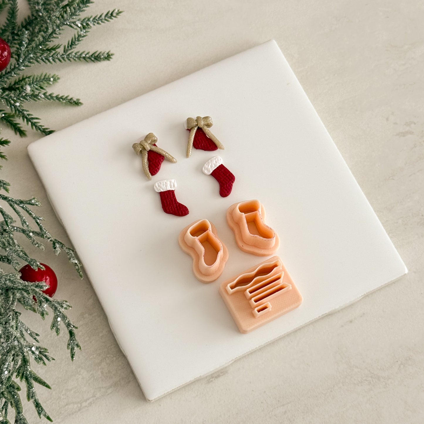 2025 Christmas Stocking with Bow | Festive Polymer Clay Cutters