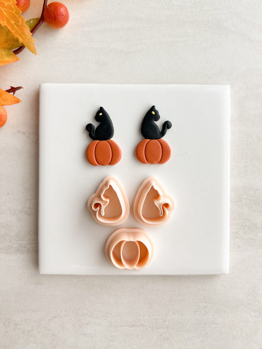 Pumpkin Cat Clay Cutter | Pumpkin Cat Polymer Clay Cutter for DIY Halloween Earrings Black Cat Jewelry and Handmade Spooky Accessories