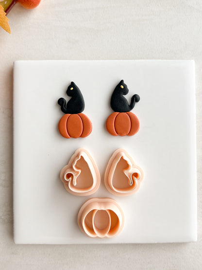 Pumpkin Cat Clay Cutter | Pumpkin Cat Polymer Clay Cutter for DIY Halloween Earrings Black Cat Jewelry and Handmade Spooky Accessories