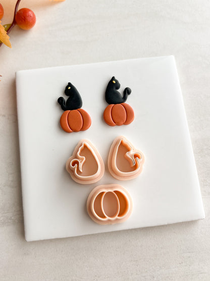 Pumpkin Cat Clay Cutter | Pumpkin Cat Polymer Clay Cutter for DIY Halloween Earrings Black Cat Jewelry and Handmade Spooky Accessories