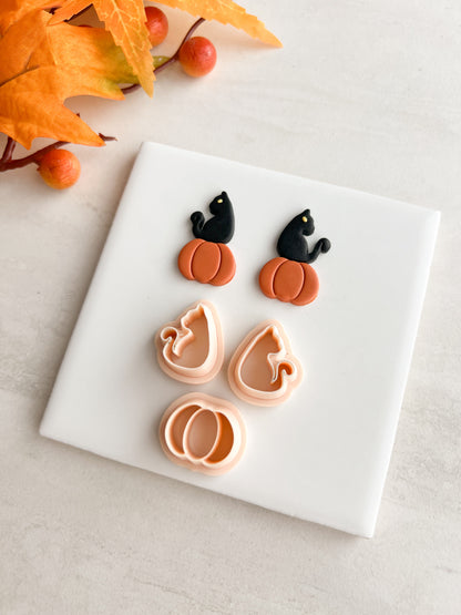 Pumpkin Cat Clay Cutter | Pumpkin Cat Polymer Clay Cutter for DIY Halloween Earrings Black Cat Jewelry and Handmade Spooky Accessories