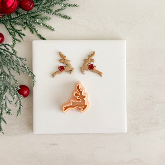 2025 Leaping Reindeer (Mirrored) | Festive Polymer Clay Cutters