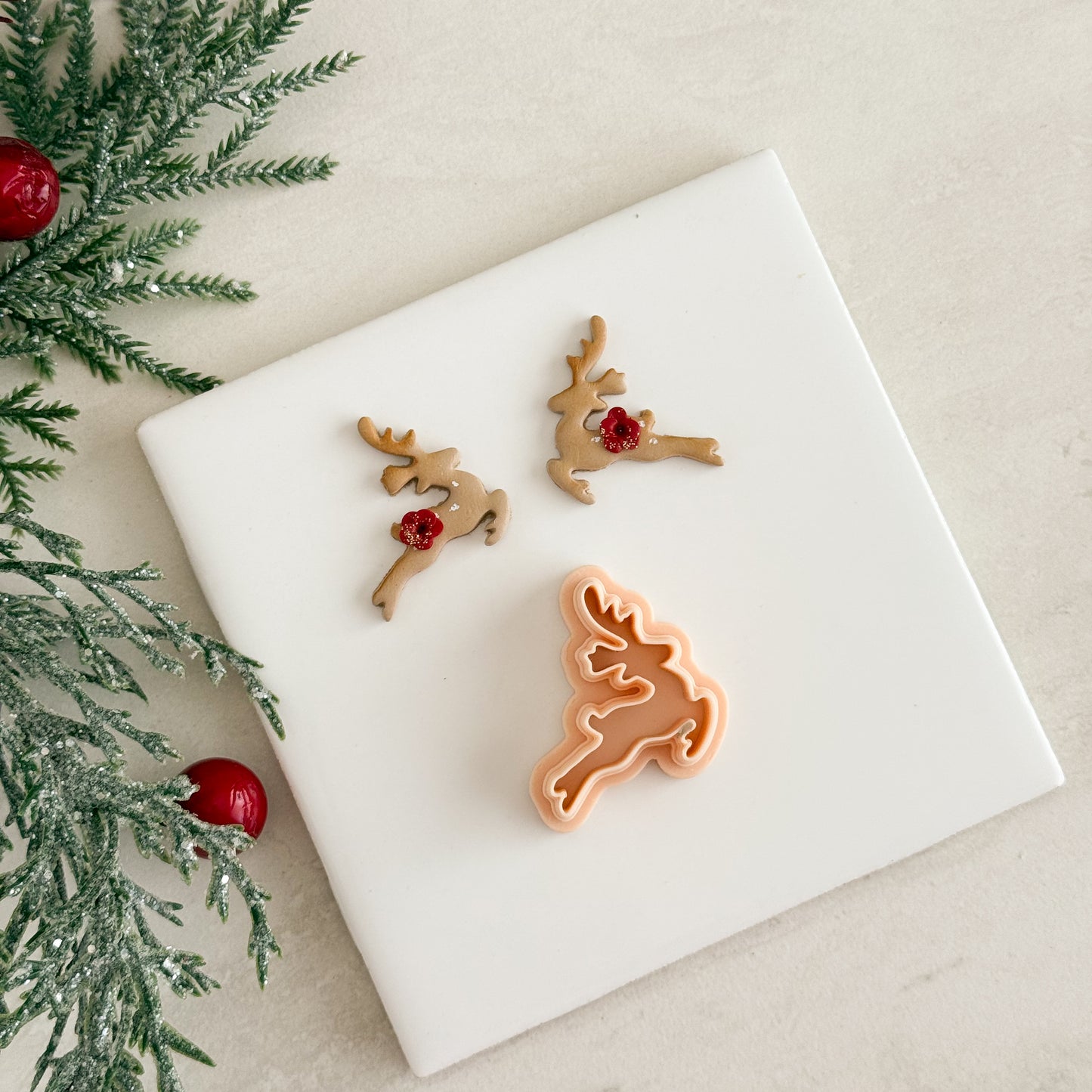 2025 Leaping Reindeer (Mirrored) | Festive Polymer Clay Cutters