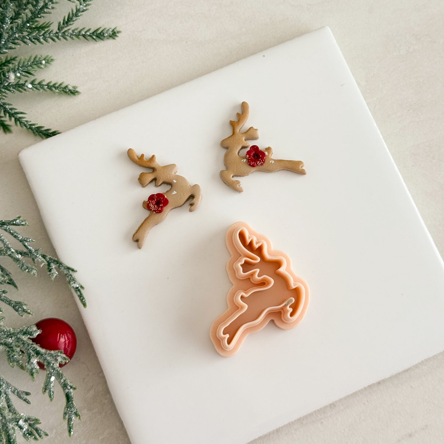 2025 Leaping Reindeer (Mirrored) | Festive Polymer Clay Cutters