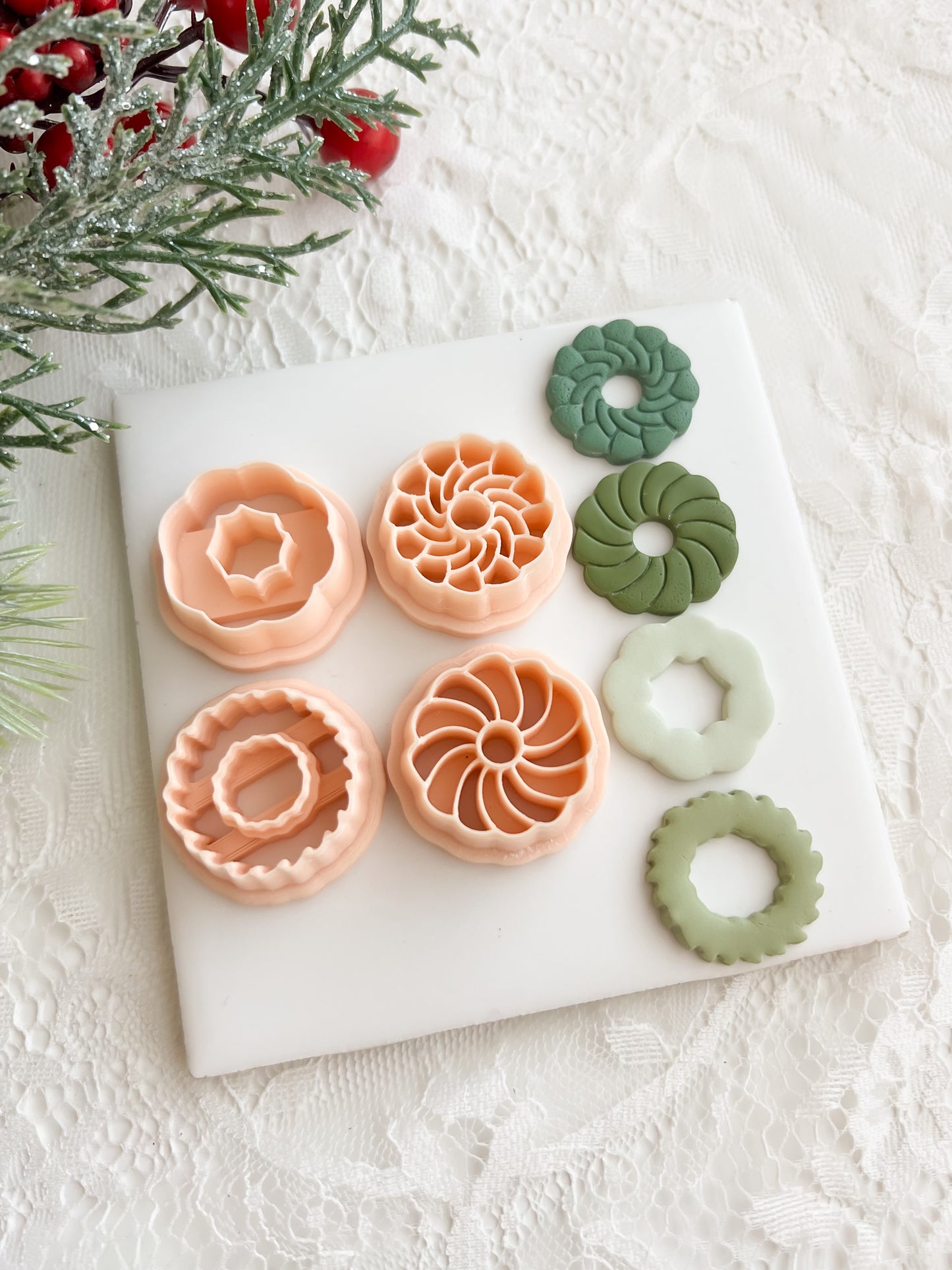 Wreath Set of 4 Clay Cutter | Christmas Polymer Clay Cutter Set for DIY Earrings, Jewelry and Holiday Crafts