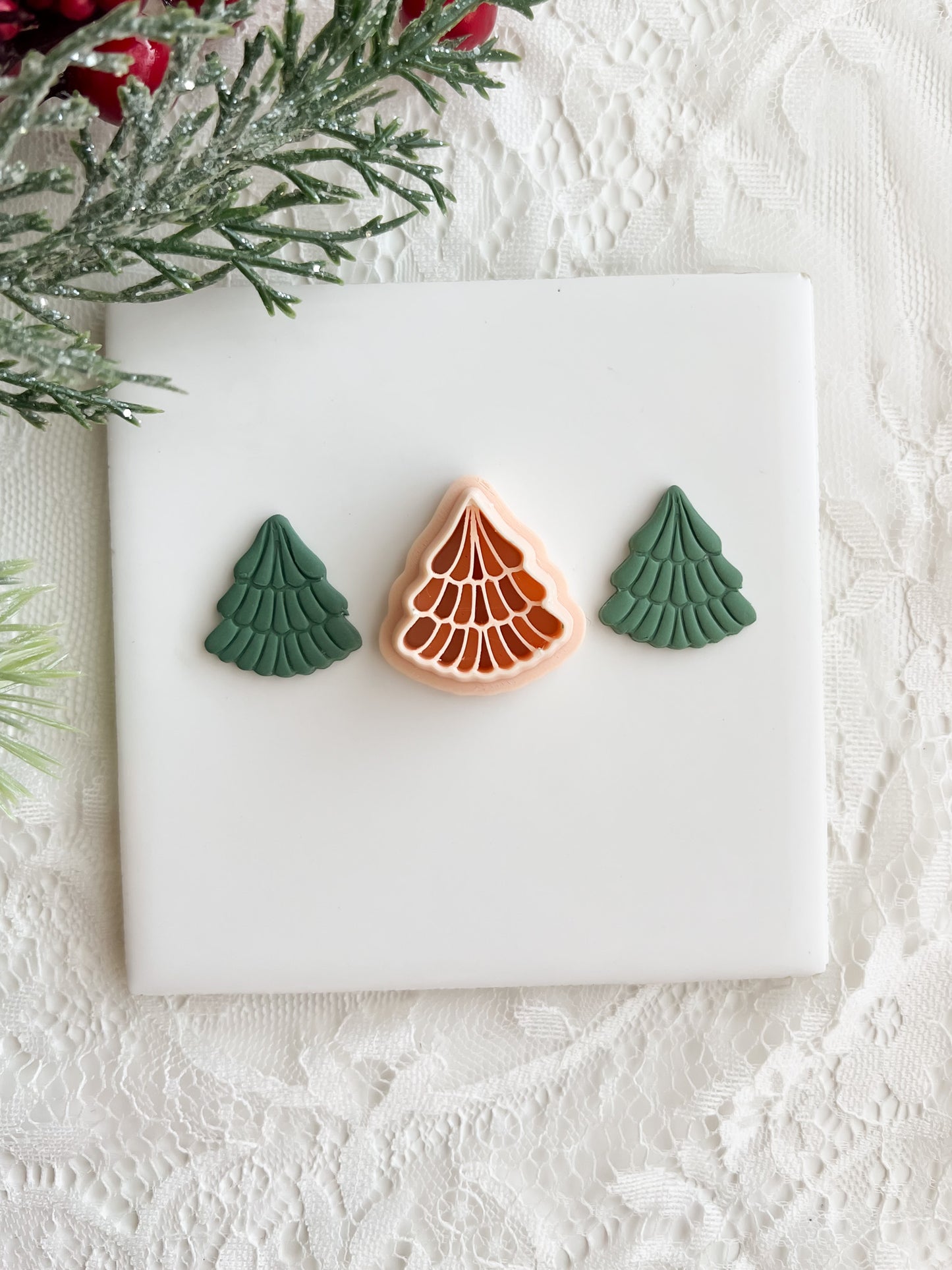 Embossed Tree No. 8 Clay Cutter | Embossed Tree Polymer Clay Cutter for DIY Holiday Earrings Nature Jewelry and Christmas-Themed Crafts
