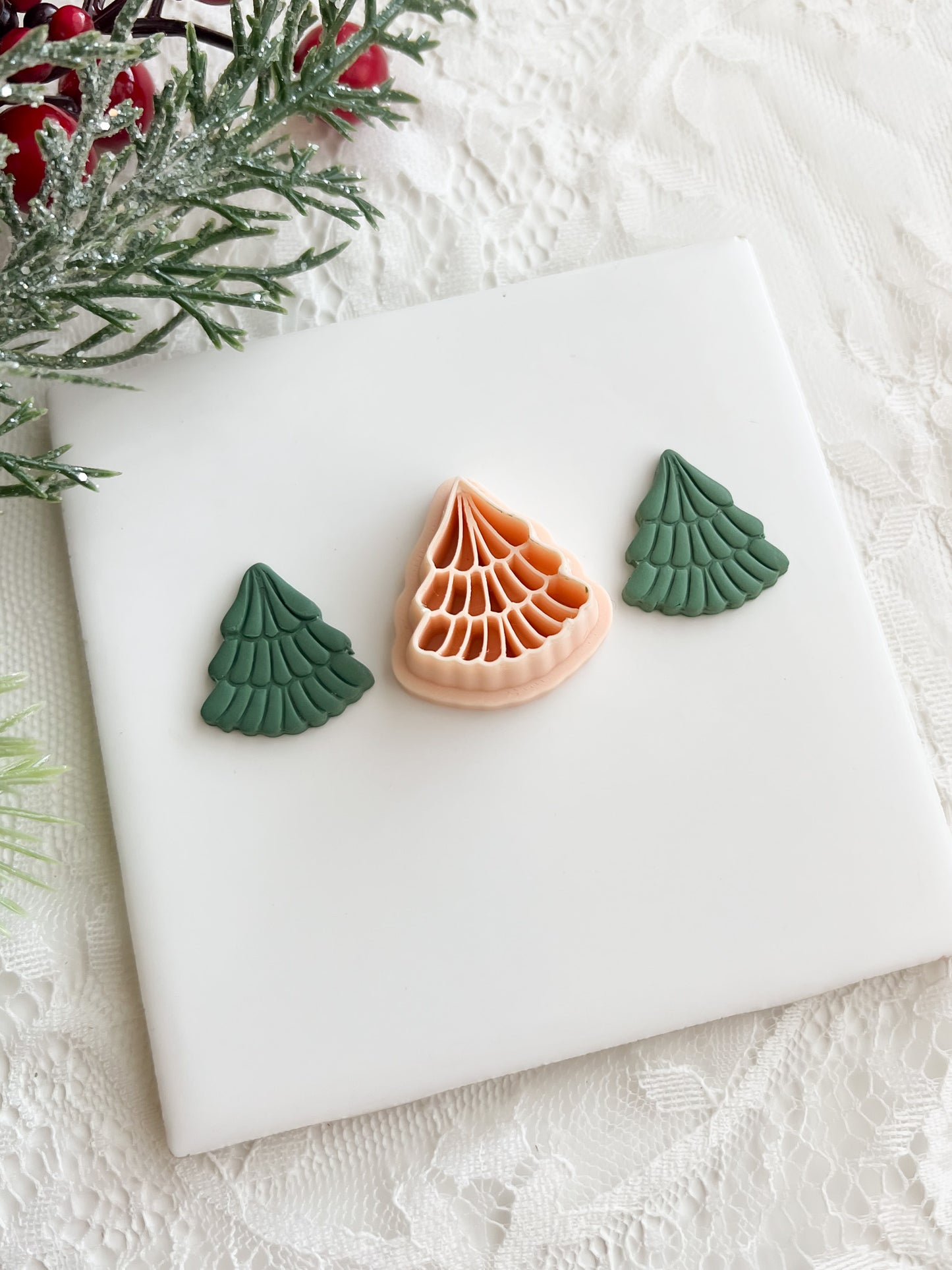 Embossed Tree No. 8 Clay Cutter | Embossed Tree Polymer Clay Cutter for DIY Holiday Earrings Nature Jewelry and Christmas-Themed Crafts