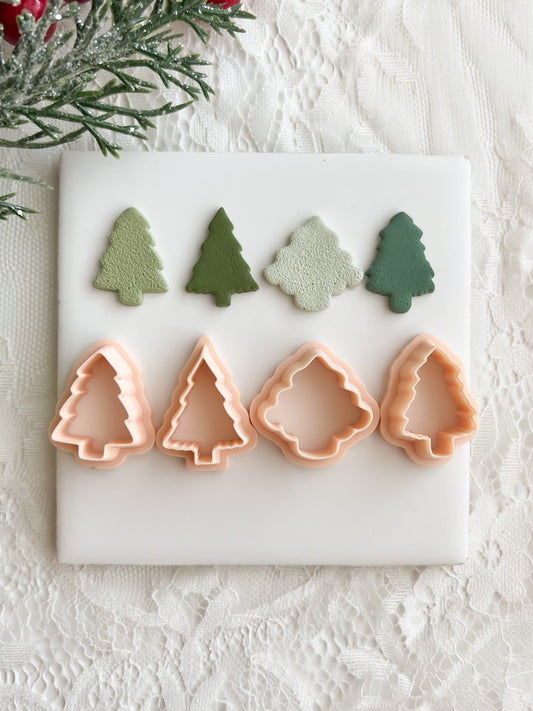 Tree Set of 4 No. 2 Clay Cutters | Christmas Tree Polymer Clay Cutter Set for DIY Earrings and Holiday Crafts