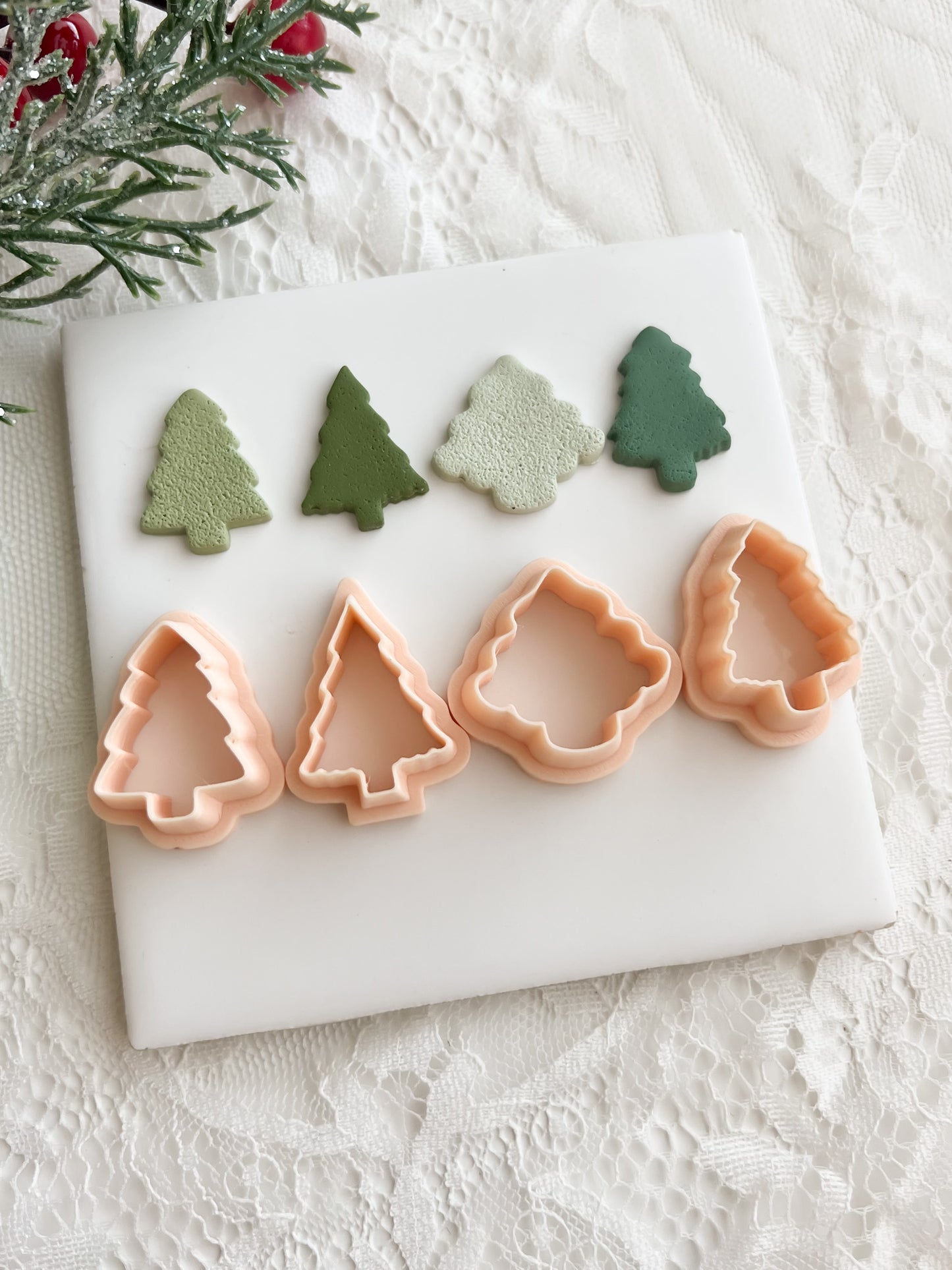 Tree Set of 4 No. 2 Clay Cutters | Christmas Tree Polymer Clay Cutter Set for DIY Earrings and Holiday Crafts