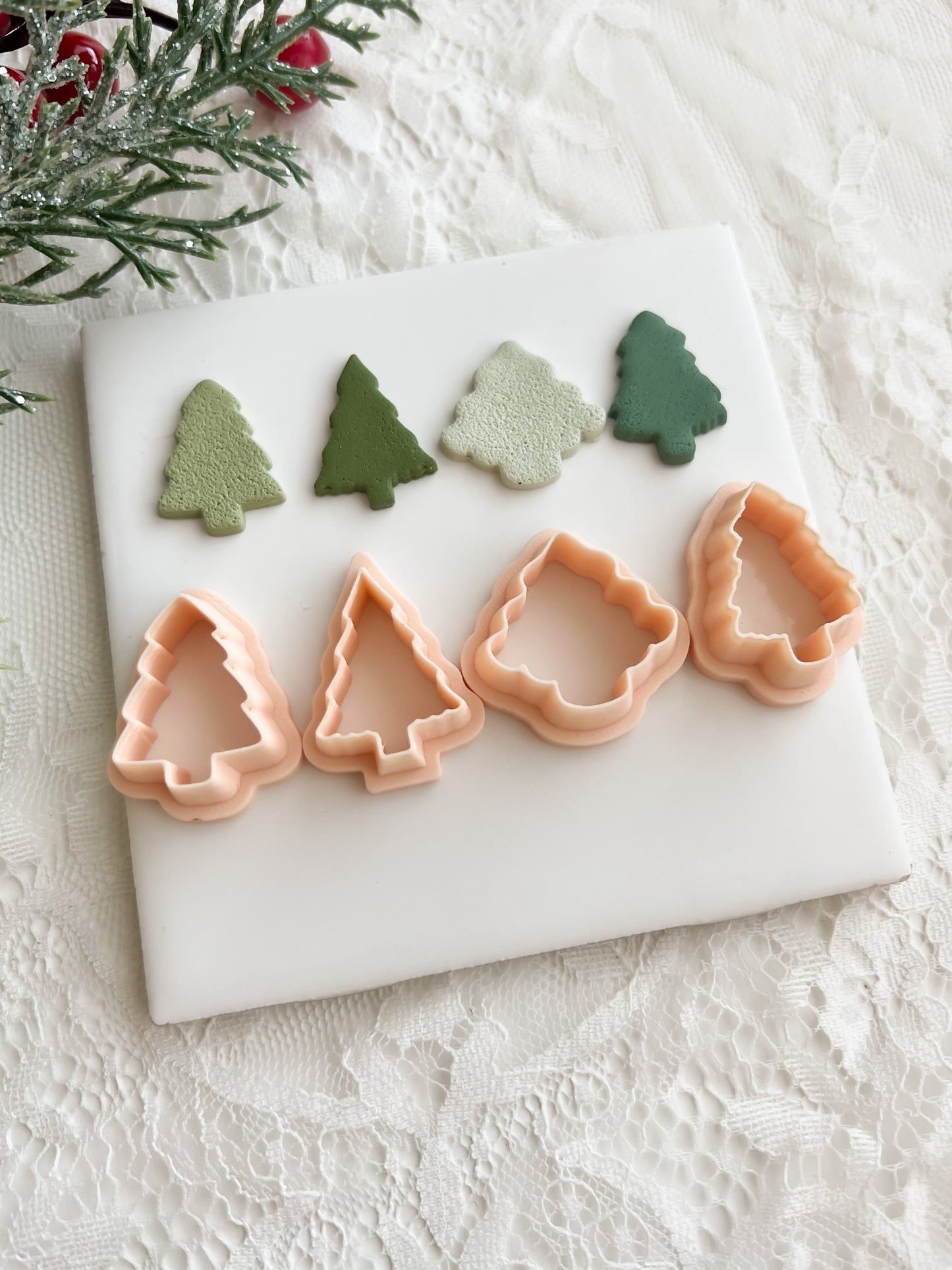 Tree Set of 4 No. 2 Clay Cutters | Christmas Tree Polymer Clay Cutter Set for DIY Earrings and Holiday Crafts