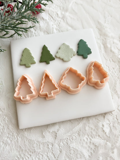 Tree Set of 4 No. 2 Clay Cutters | Christmas Tree Polymer Clay Cutter Set for DIY Earrings and Holiday Crafts