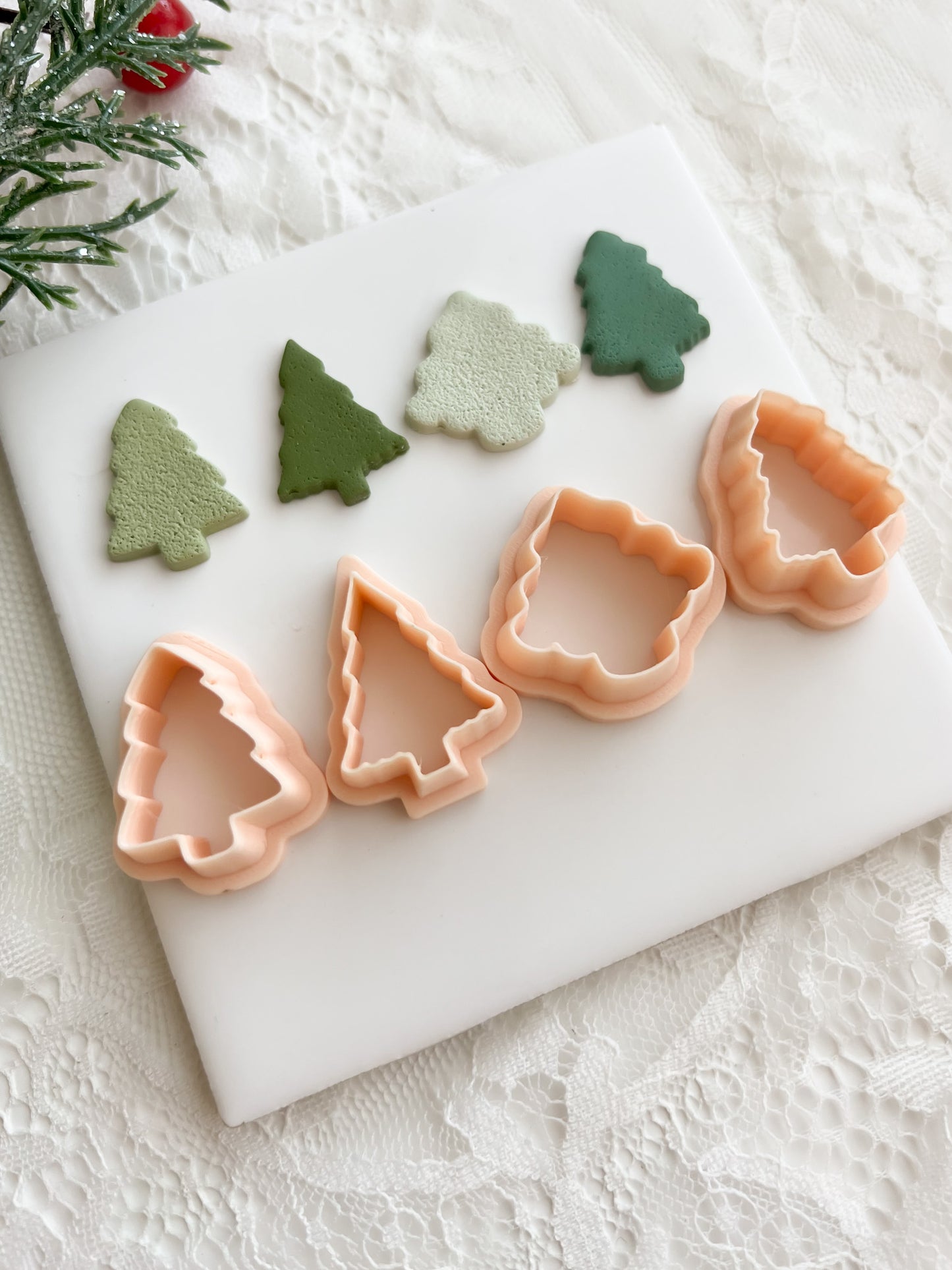 Tree Set of 4 No. 2 Clay Cutters | Christmas Tree Polymer Clay Cutter Set for DIY Earrings and Holiday Crafts