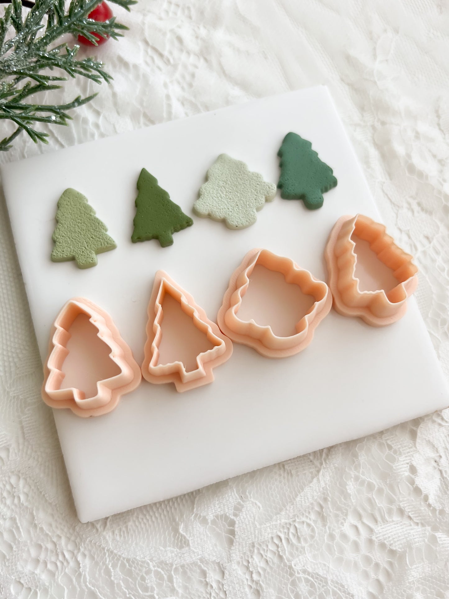 Tree Set of 4 No. 2 Clay Cutters | Christmas Tree Polymer Clay Cutter Set for DIY Earrings and Holiday Crafts