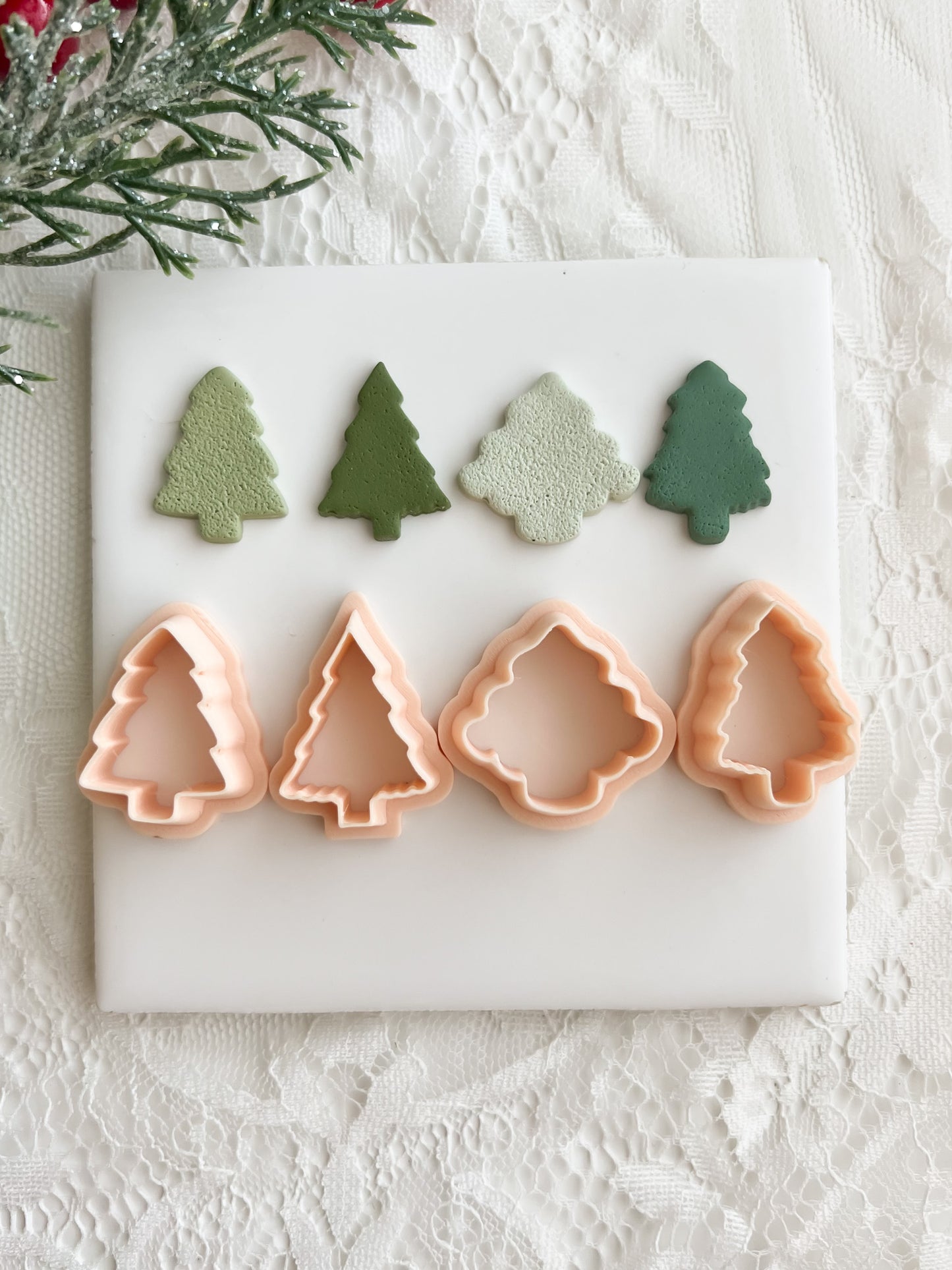 Tree Set of 4 No. 2 Clay Cutters | Christmas Tree Polymer Clay Cutter Set for DIY Earrings and Holiday Crafts