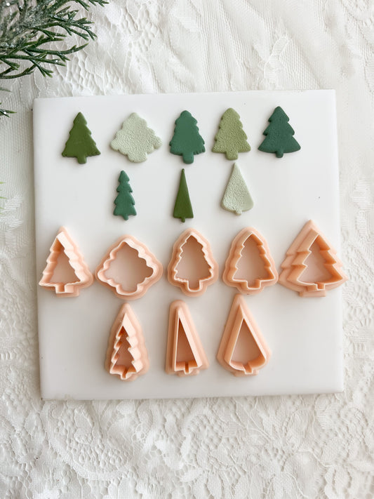 Tree Set of 8 Clay Cutter | Tree Set Polymer Clay Cutter for DIY Holiday Earrings Festive Jewelry and Handmade Christmas Accessories