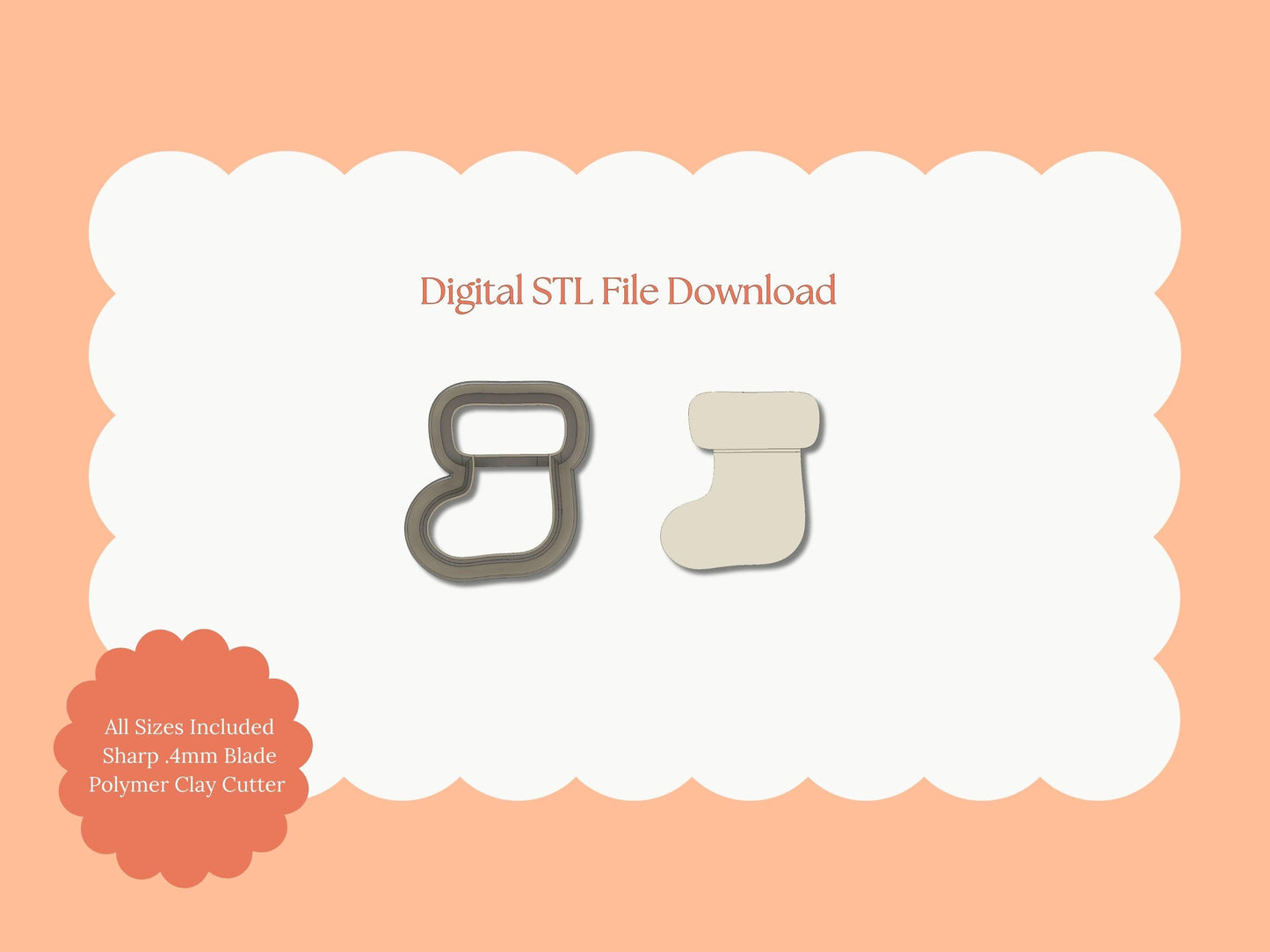 Christmas Stocking No. 3 Clay Cutter | Christmas Stocking STL File – Digital Holiday Cutter for Festive Earrings & Seasonal Clay Crafts